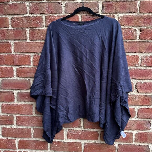 Ann Taylor Factory 100% acrylic knit poncho sweater blue MEDIUM/ LARGE NEW - Picture 1 of 5